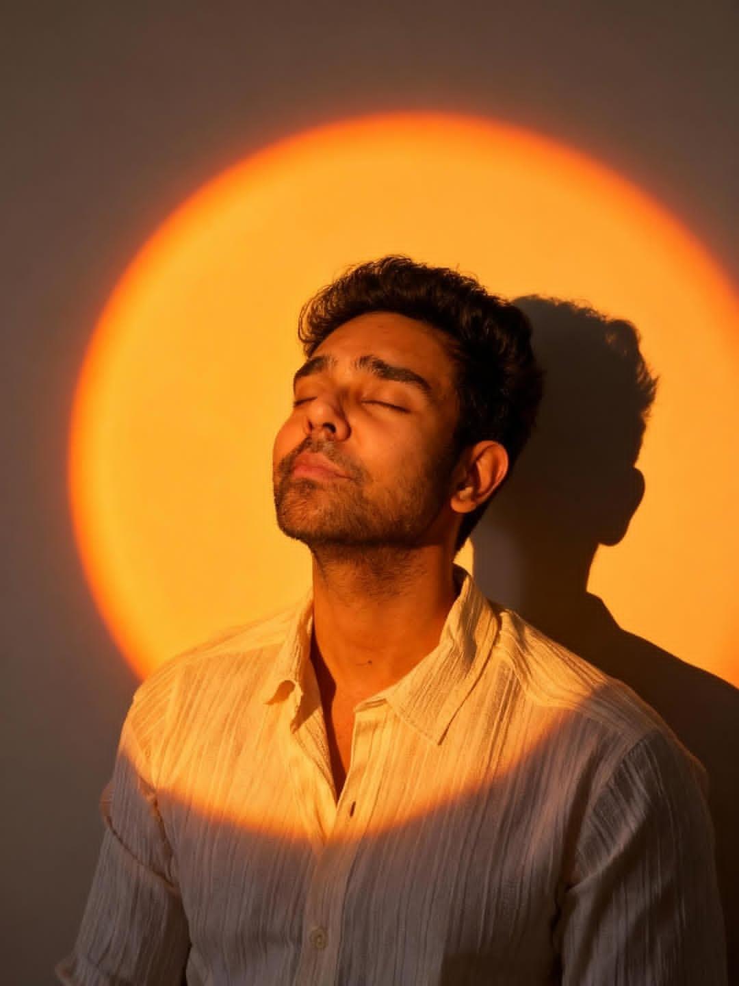 moody golden orange spotlight portrait